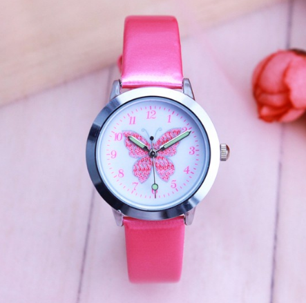 Kids Quartz Watch Student Girls Cute Colorful Butterfly Dial Waterproof Watch