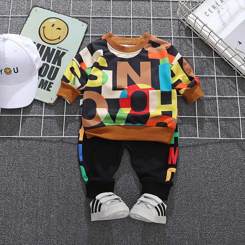 Toddler Girl Boy Full-Print Letter Sweater & Pants Outfit