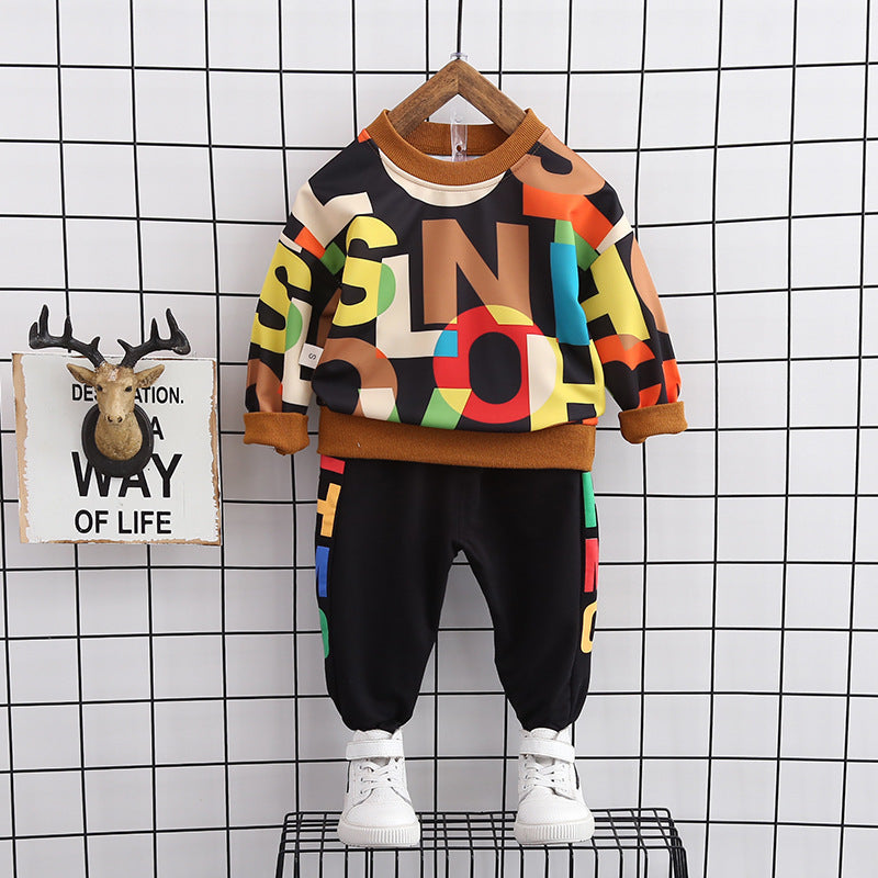 Toddler Girl Boy Full-Print Letter Sweater & Pants Outfit