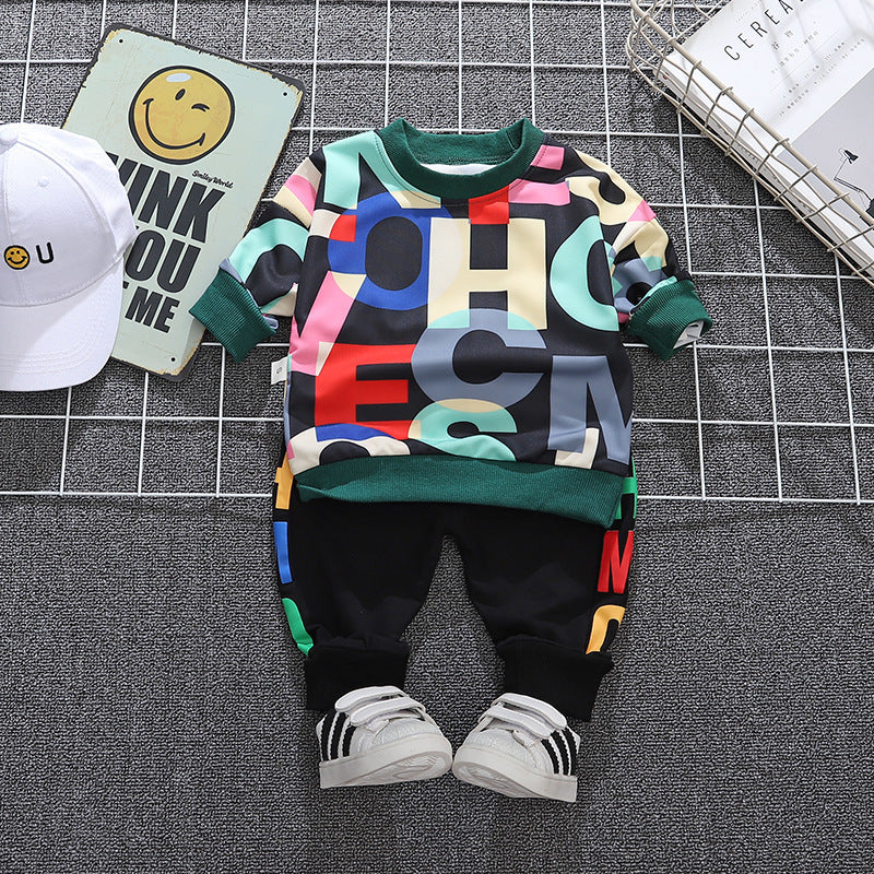 Toddler Girl Boy Full-Print Letter Sweater & Pants Outfit