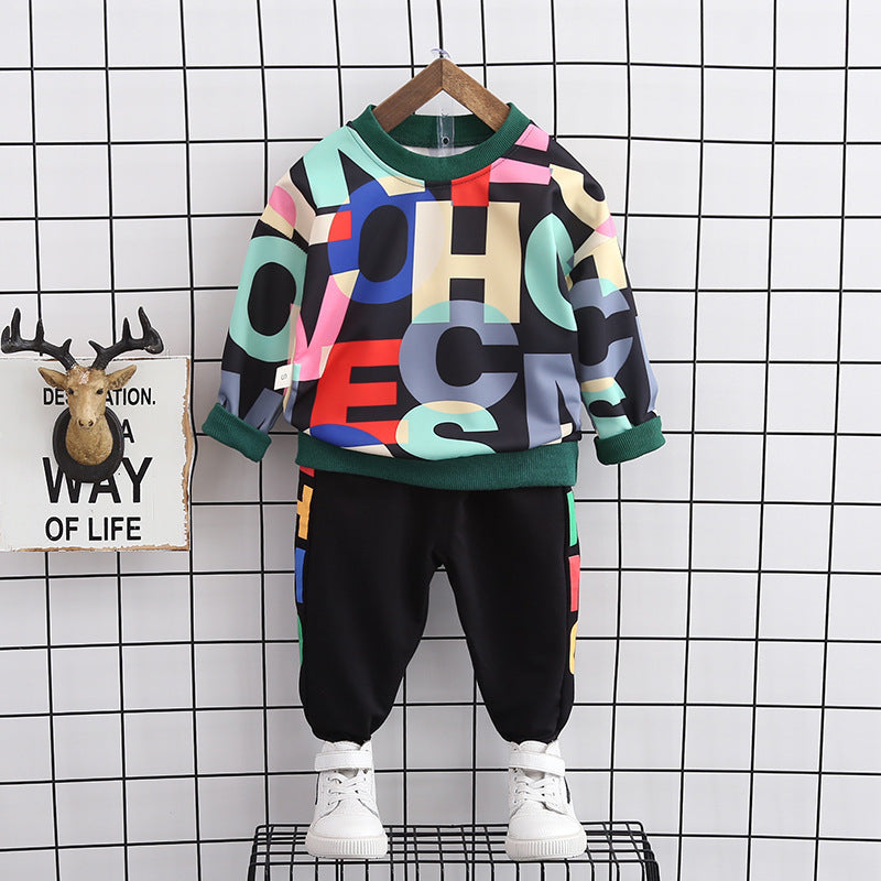 Toddler Girl Boy Full-Print Letter Sweater & Pants Outfit