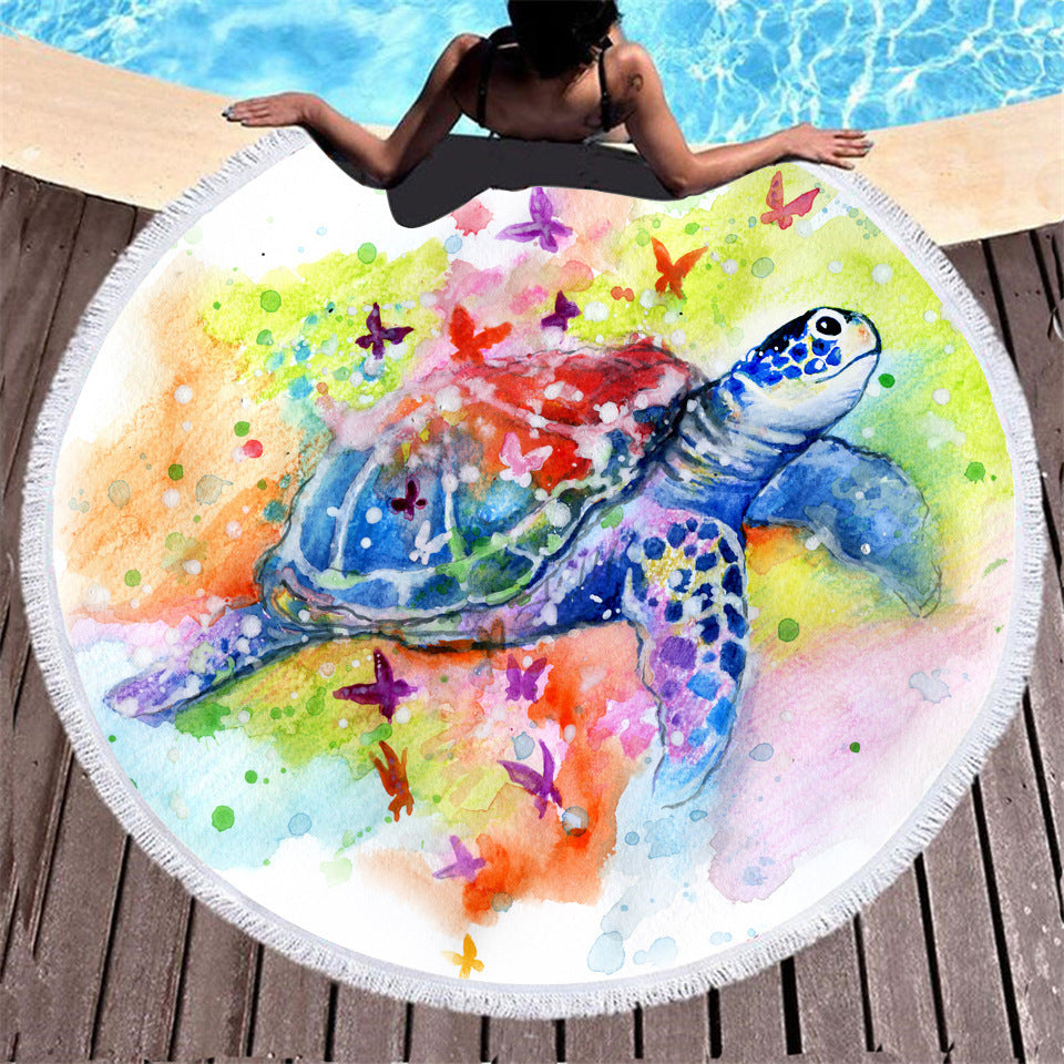 Tortoise Digital Printing Microfiber Round Beach Towel, Multiple Styles To Choose From