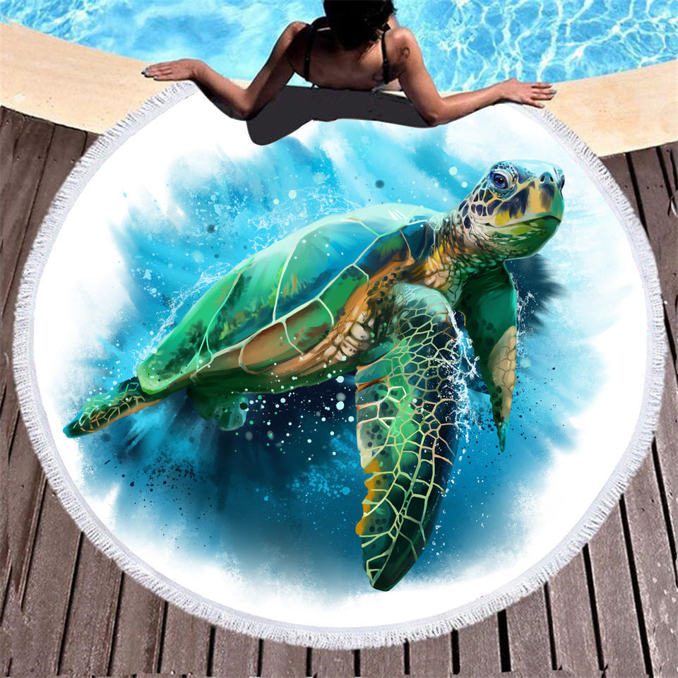 Tortoise Digital Printing Microfiber Round Beach Towel, Multiple Styles To Choose From