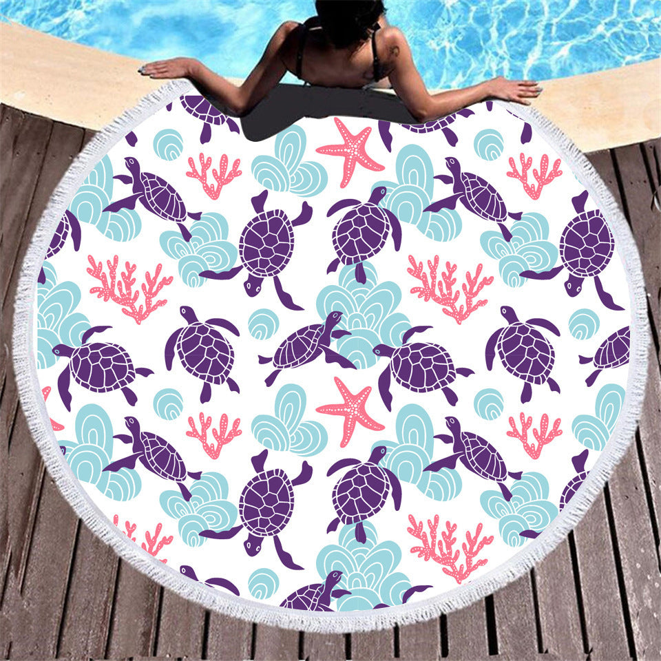 Tortoise Digital Printing Microfiber Round Beach Towel, Multiple Styles To Choose From