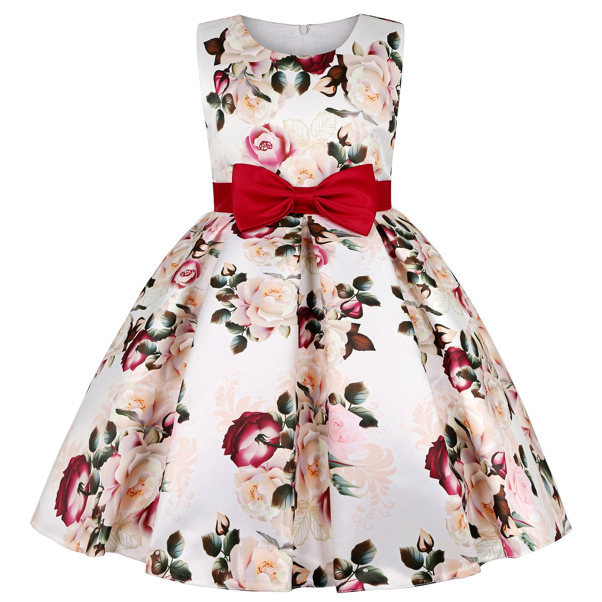 New Children's Wedding Dress, Girls' Rose Print Princess Dress, Birthday Party Dress
