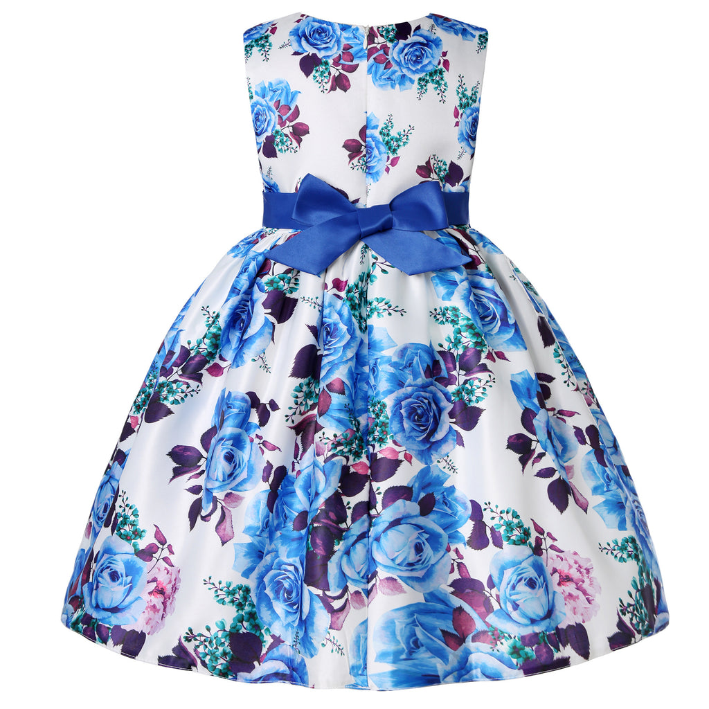 New Children's Wedding Dress, Girls' Rose Print Princess Dress, Birthday Party Dress
