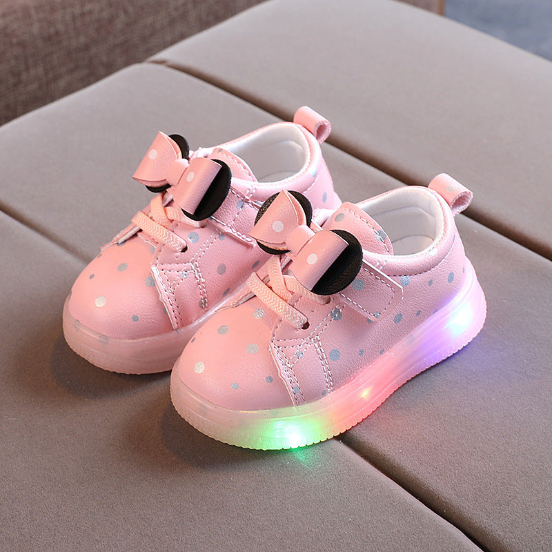 Girls' Bowknot LED Light-up Shoes, Breathable Baby Girls' Shoes