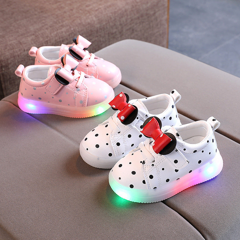 Girls' Bowknot LED Light-up Shoes, Breathable Baby Girls' Shoes