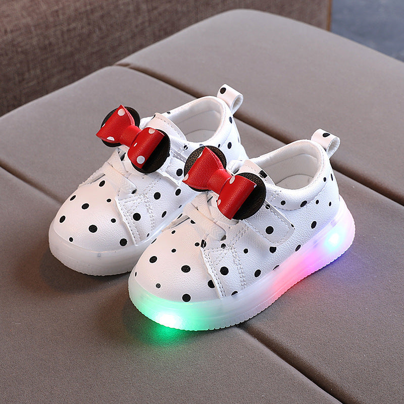 Girls' Bowknot LED Light-up Shoes, Breathable Baby Girls' Shoes