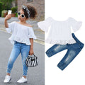 Toddler Girls' Cute White Top And Jeans 2pc Set