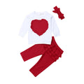Little Girl Heart-shaped Long-sleeved T-shirt 3pc Set