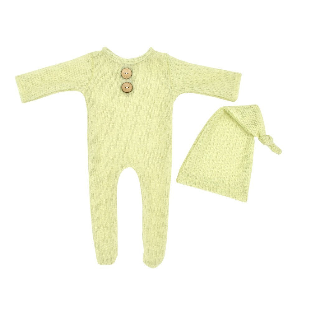 Newborn Photography Mohair Knitted Jumpsuit Knotted Hat Suit Baby Knitted Romper Suit