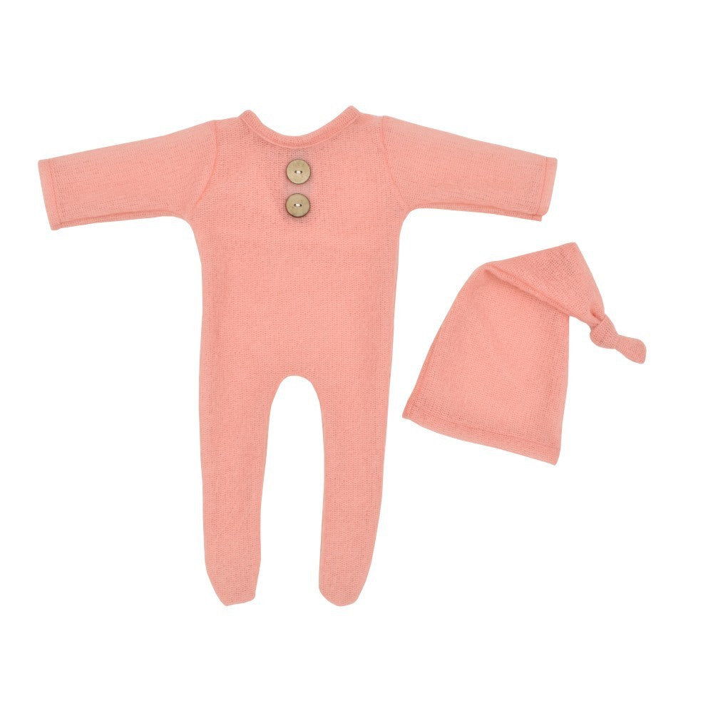 Newborn Photography Mohair Knitted Jumpsuit Knotted Hat Suit Baby Knitted Romper Suit