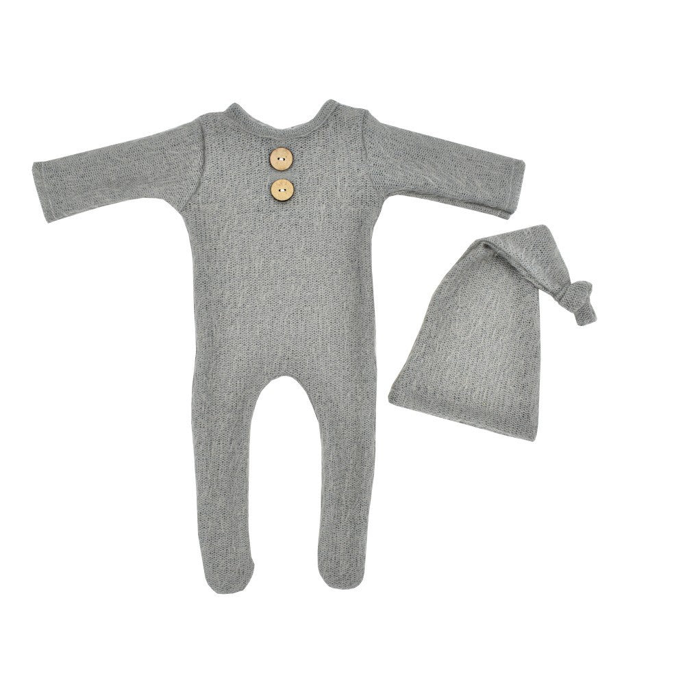 Newborn Photography Mohair Knitted Jumpsuit Knotted Hat Suit Baby Knitted Romper Suit