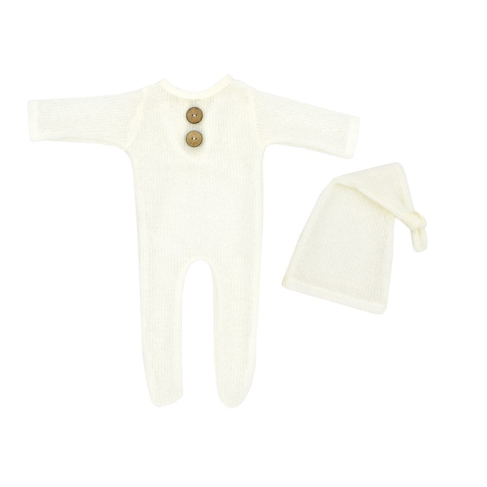 Newborn Photography Mohair Knitted Jumpsuit Knotted Hat Suit Baby Knitted Romper Suit