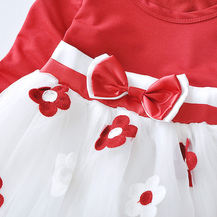 Flower Bow Long Sleeve Dress