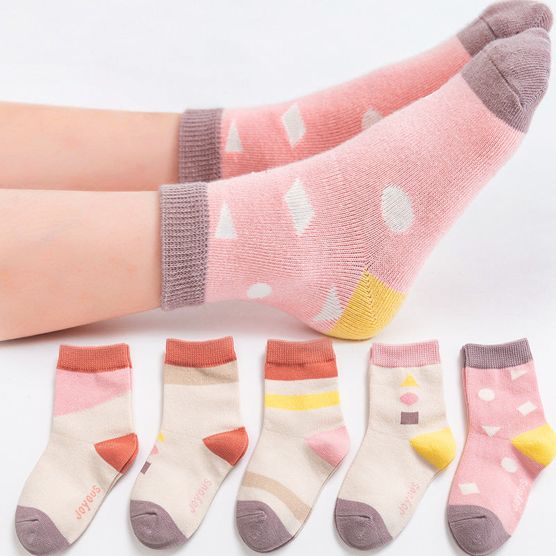 Cotton Socks 5 Pair Set Winter Sports Cartoon Girls' & Boys' Socks, Multiple Designs To Choose From