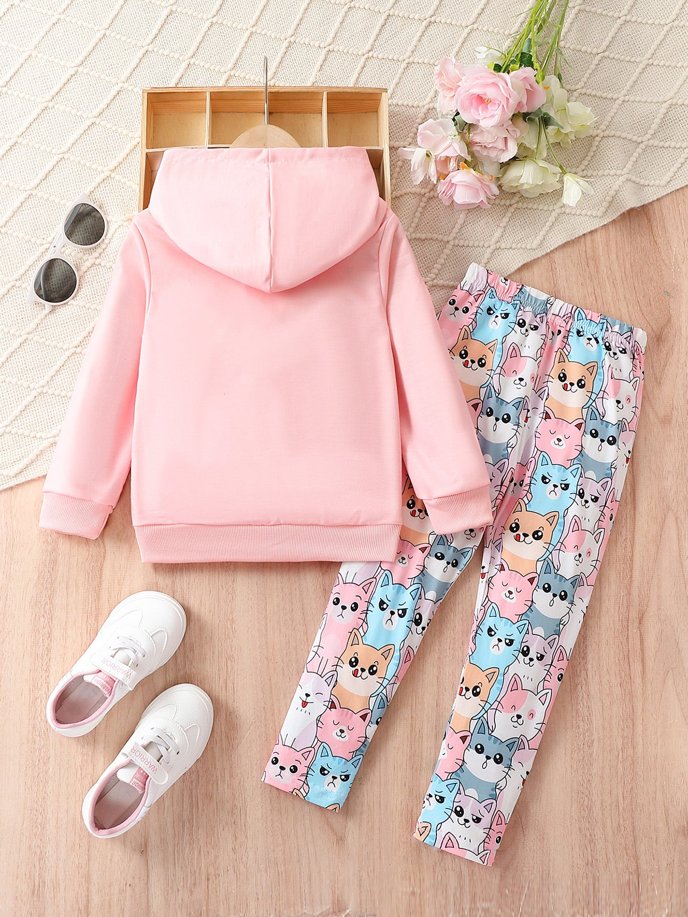 Girls' Cartoon Cat Long Sleeve Trousers Suit