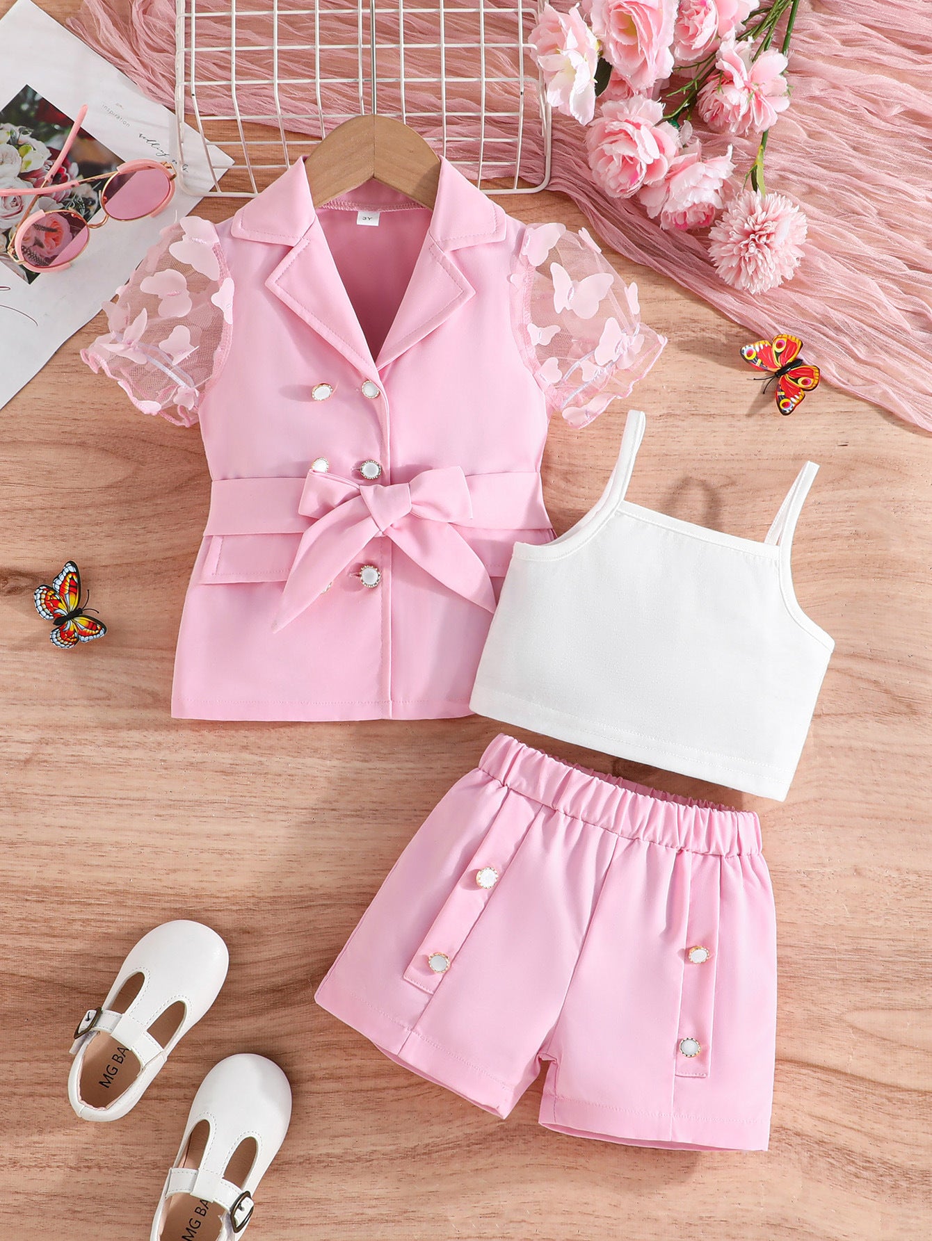 Girls' Suit Top Sling Romper Pants Three-piece Suit Top-selling Product Fashion Three-piece Suit