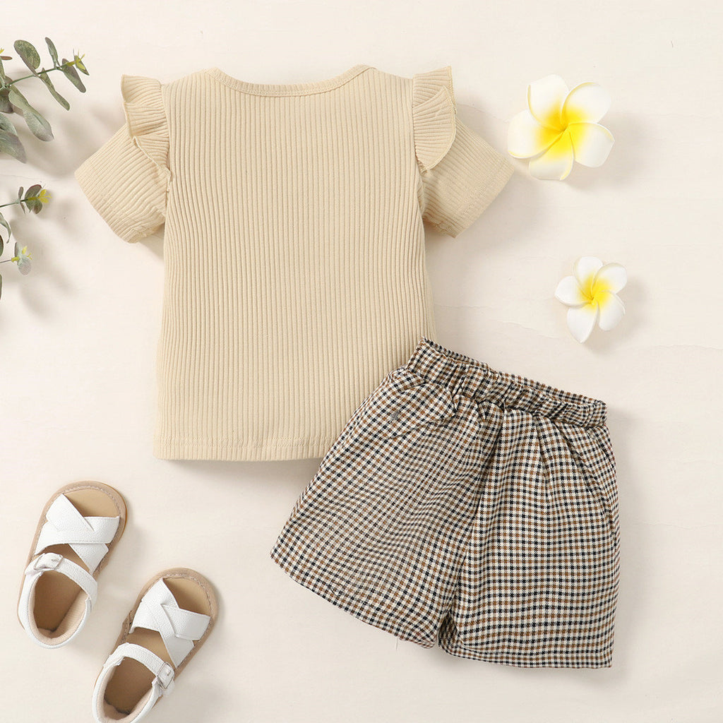 Girls' New Letter Sunken Stripe Two-piece Set