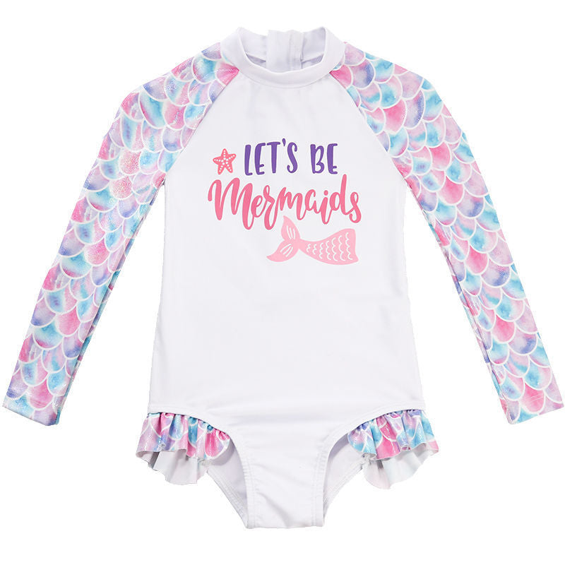 Children's Girl Swimsuit New Cute One-piece Long Sleeves Swimwear