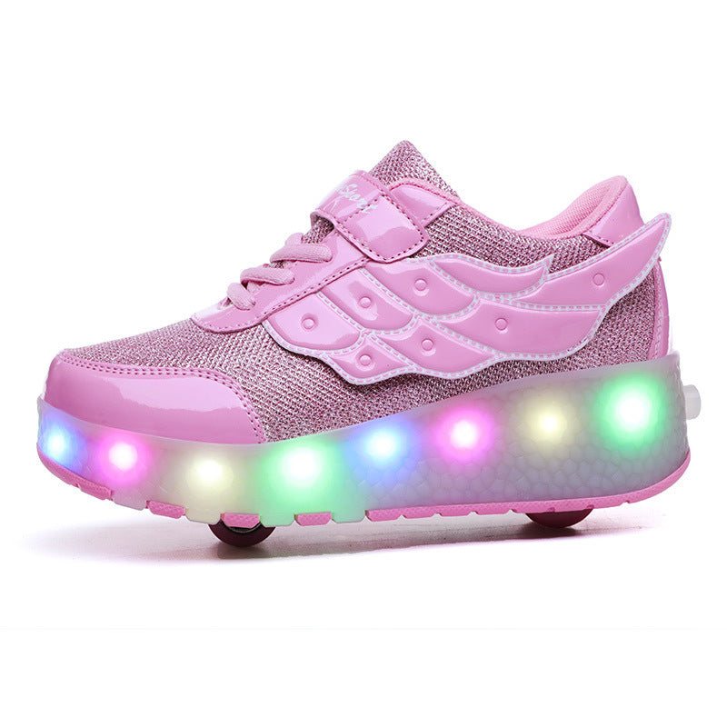 Big Girl Walking Shoes Teenage Roller Skates Double Wheel Charging Lights Skates