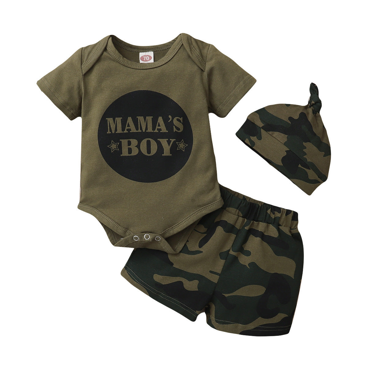 Baby/Toddler Printed Short Sleeved, Onesie Camouflage Shorts & Hat, 3pc Set For Boys