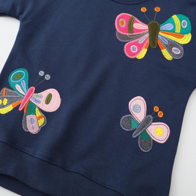 Girls' Cartoon Sweater, Casual Long-sleeved Butterfly Top