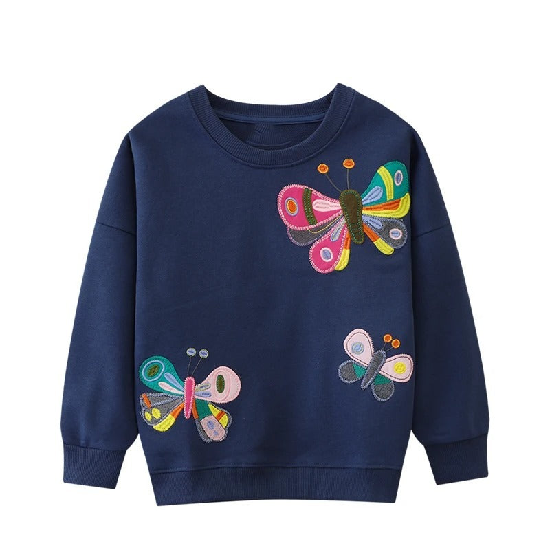 Girls' Cartoon Sweater, Casual Long-sleeved Butterfly Top