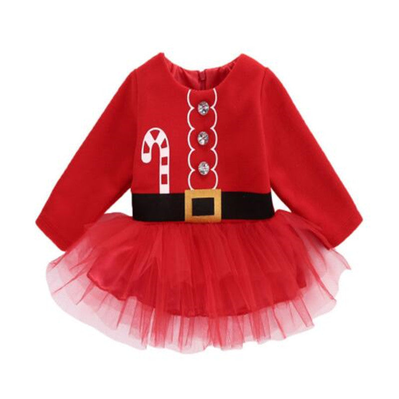 Baby Kids' Long Sleeve Christmas Mesh Dress