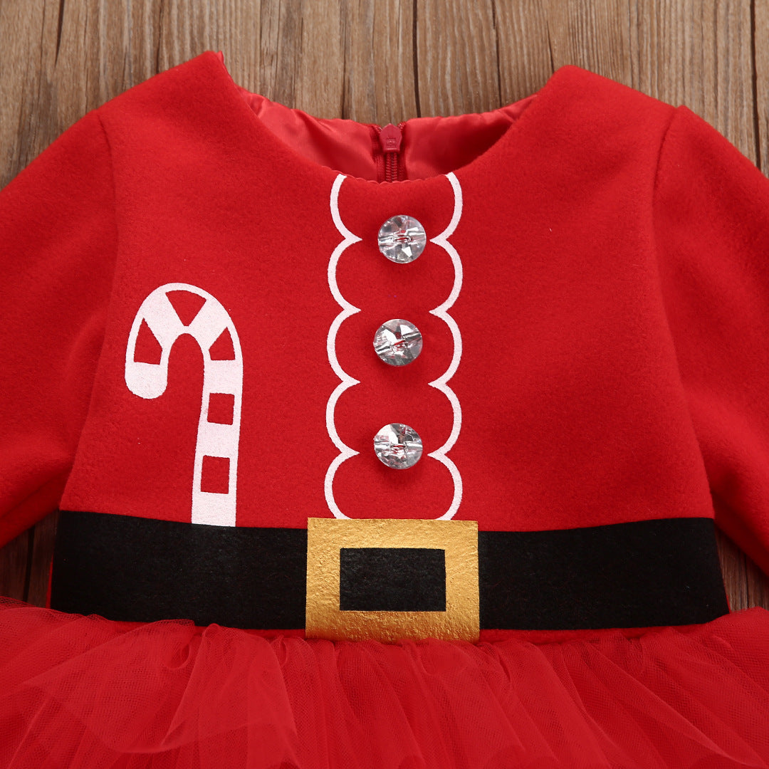 Baby Kids' Long Sleeve Christmas Mesh Dress