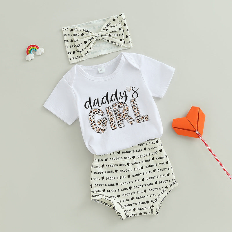 Baby Girls' Short Sleeve Onesie, Over Pants & Hair Accessory 3pc Set