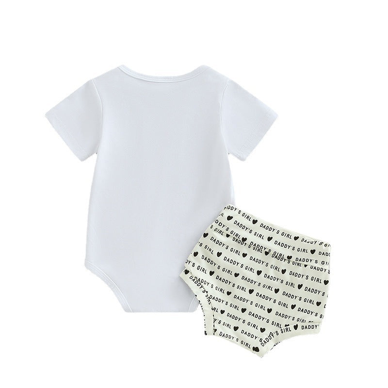 Baby Girls' Short Sleeve Onesie, Over Pants & Hair Accessory 3pc Set