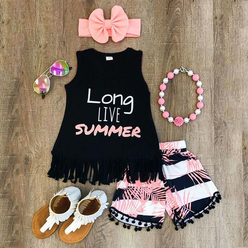Printed Fringed Hem Tank Top, Shorts & Headband 3pc Set