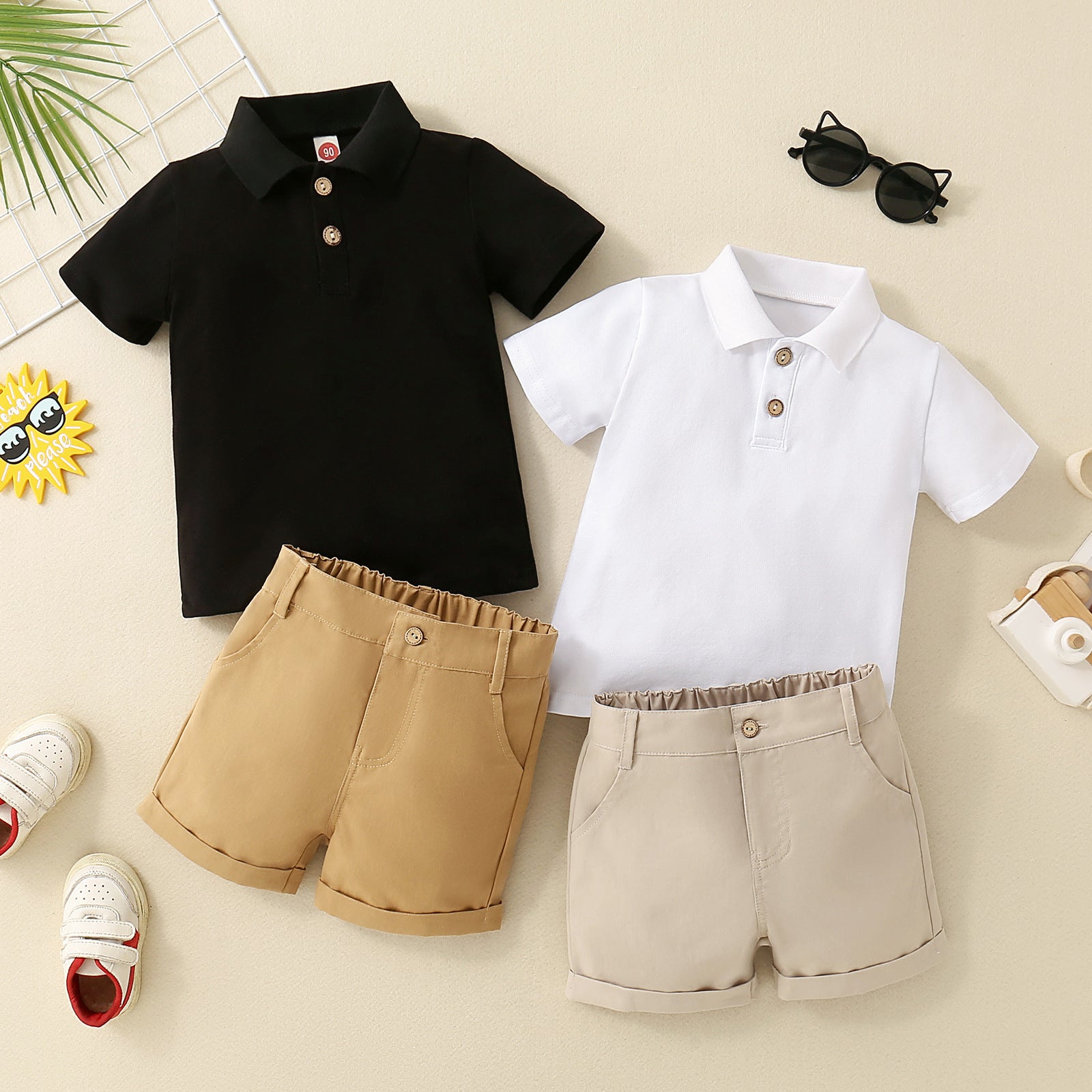 Boys' Polo Shirt Zipper Bar-tack Suit