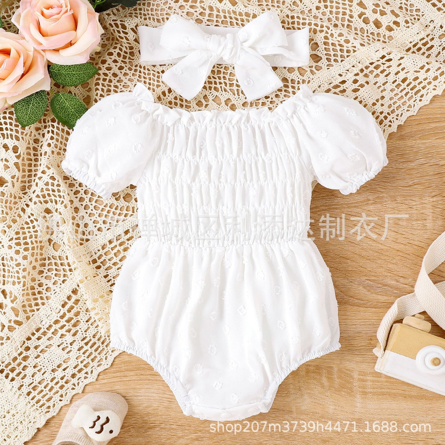 Baby Girl Puff Short Sleeve Romper & Headband Set