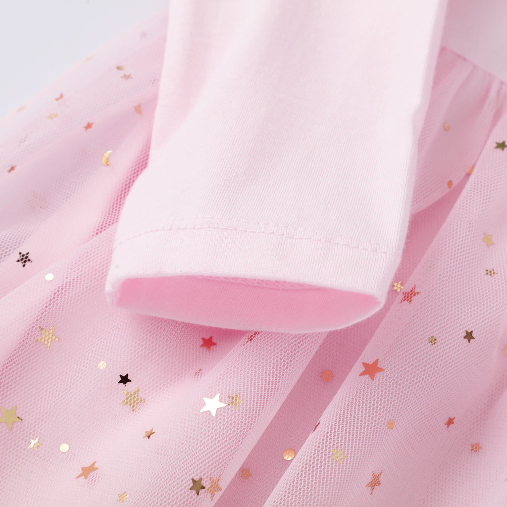 Mesh Girls Long Sleeve Embroidered Princess Dress
