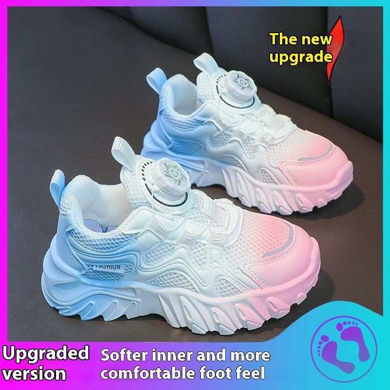 Rotating Button Mesh Breathable Girls' Sneakers