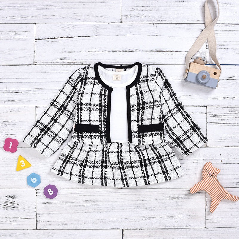 Toddler Baby Girl Long-sleeved Dress With Cardigan 2pc Suit