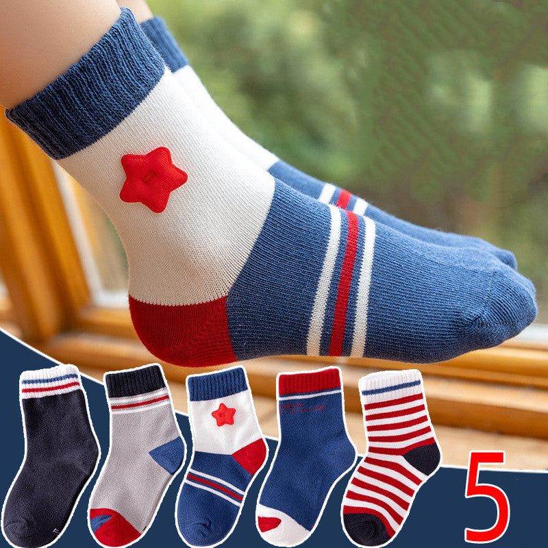 Cotton Socks 5 Pair Set Winter Sports Cartoon Girls' & Boys' Socks, Multiple Designs To Choose From