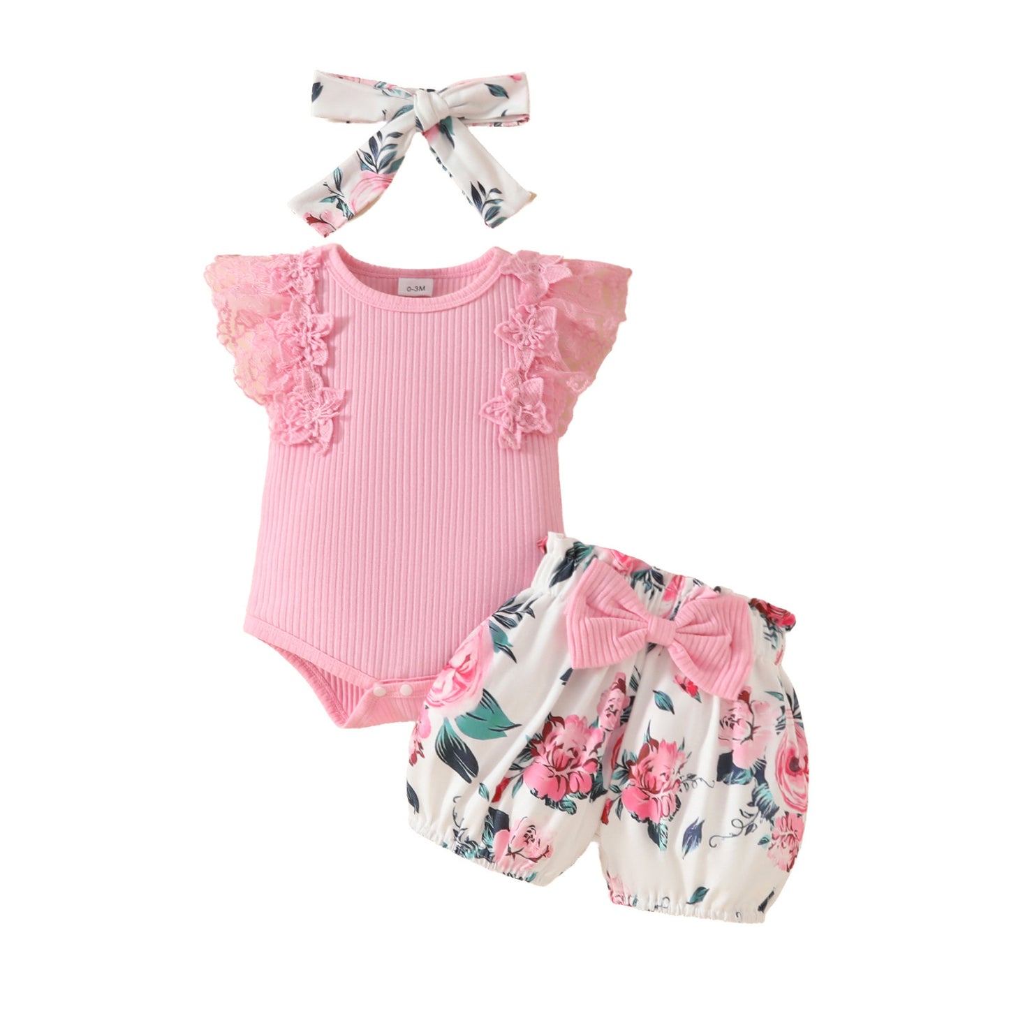 Children's Sleeveless Sunken Stripe Top Flower Shorts Suit