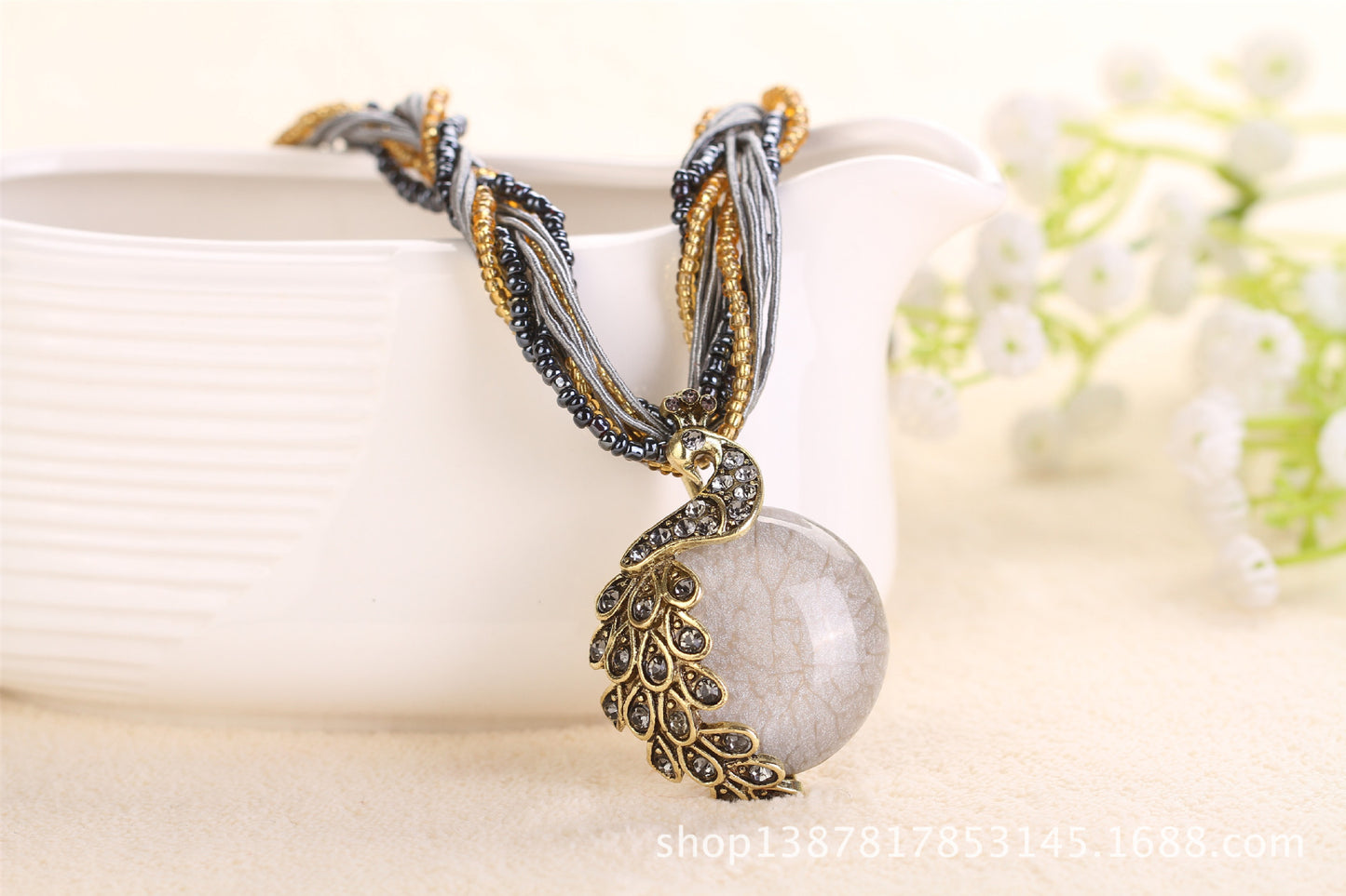 Ladies Ethnic Style Rice Bead Woven Retro Necklace