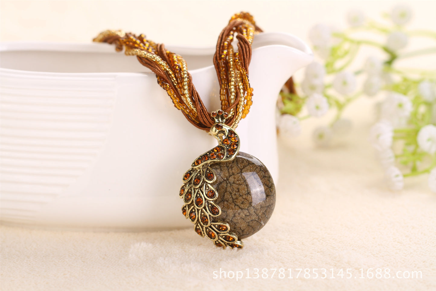 Ladies Ethnic Style Rice Bead Woven Retro Necklace