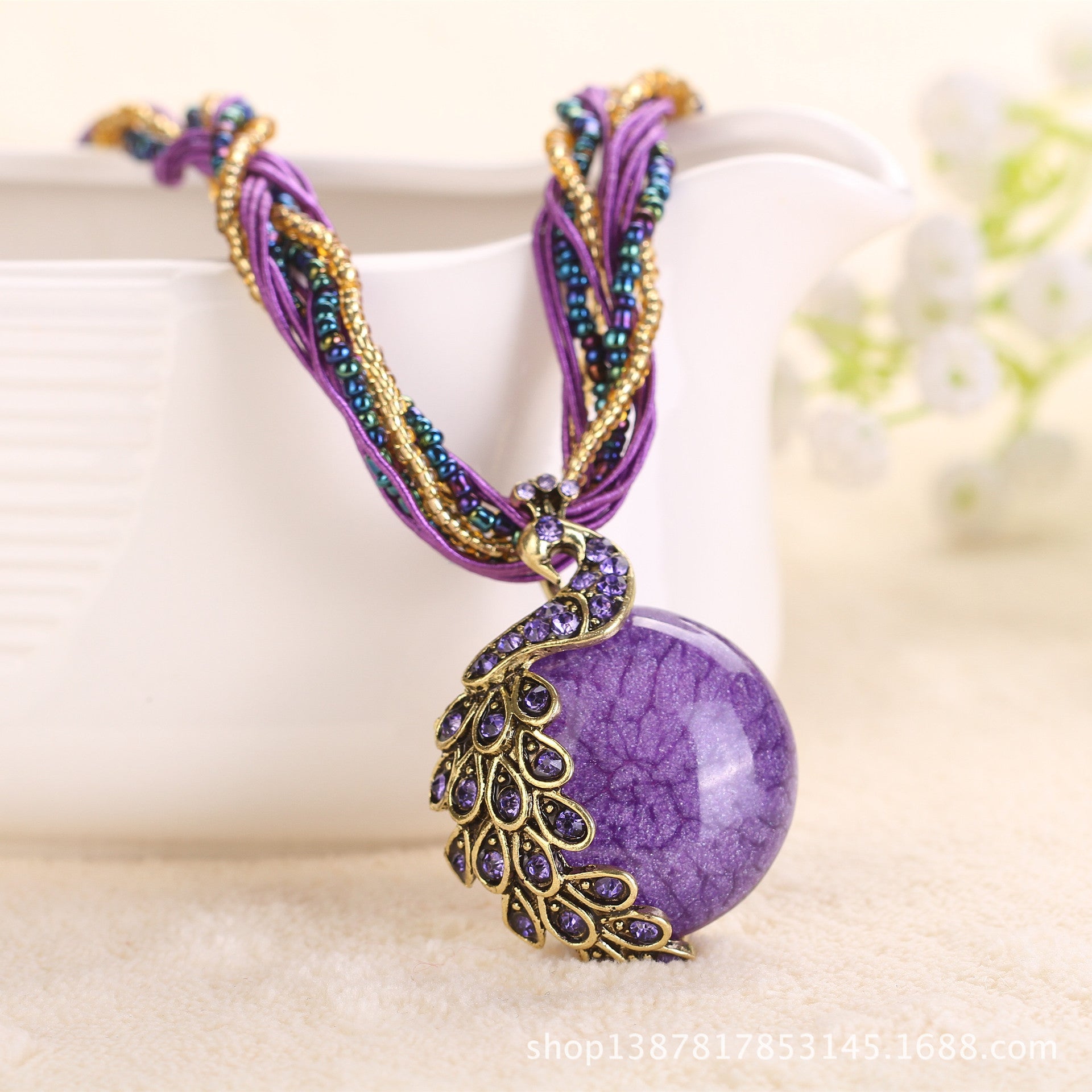 Ladies Ethnic Style Rice Bead Woven Retro Necklace