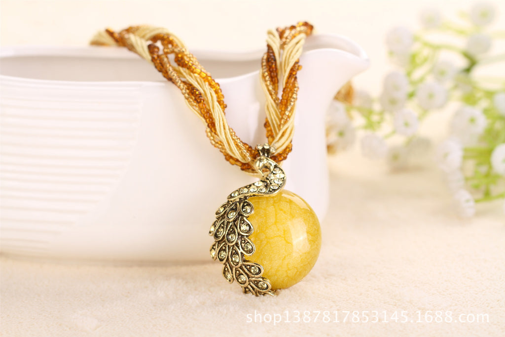 Ladies Ethnic Style Rice Bead Woven Retro Necklace