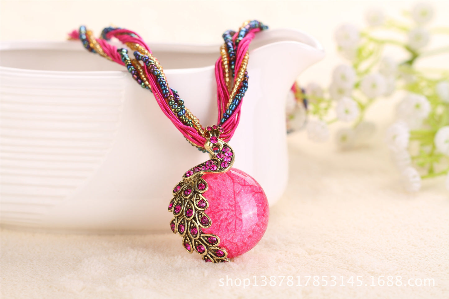Ladies Ethnic Style Rice Bead Woven Retro Necklace