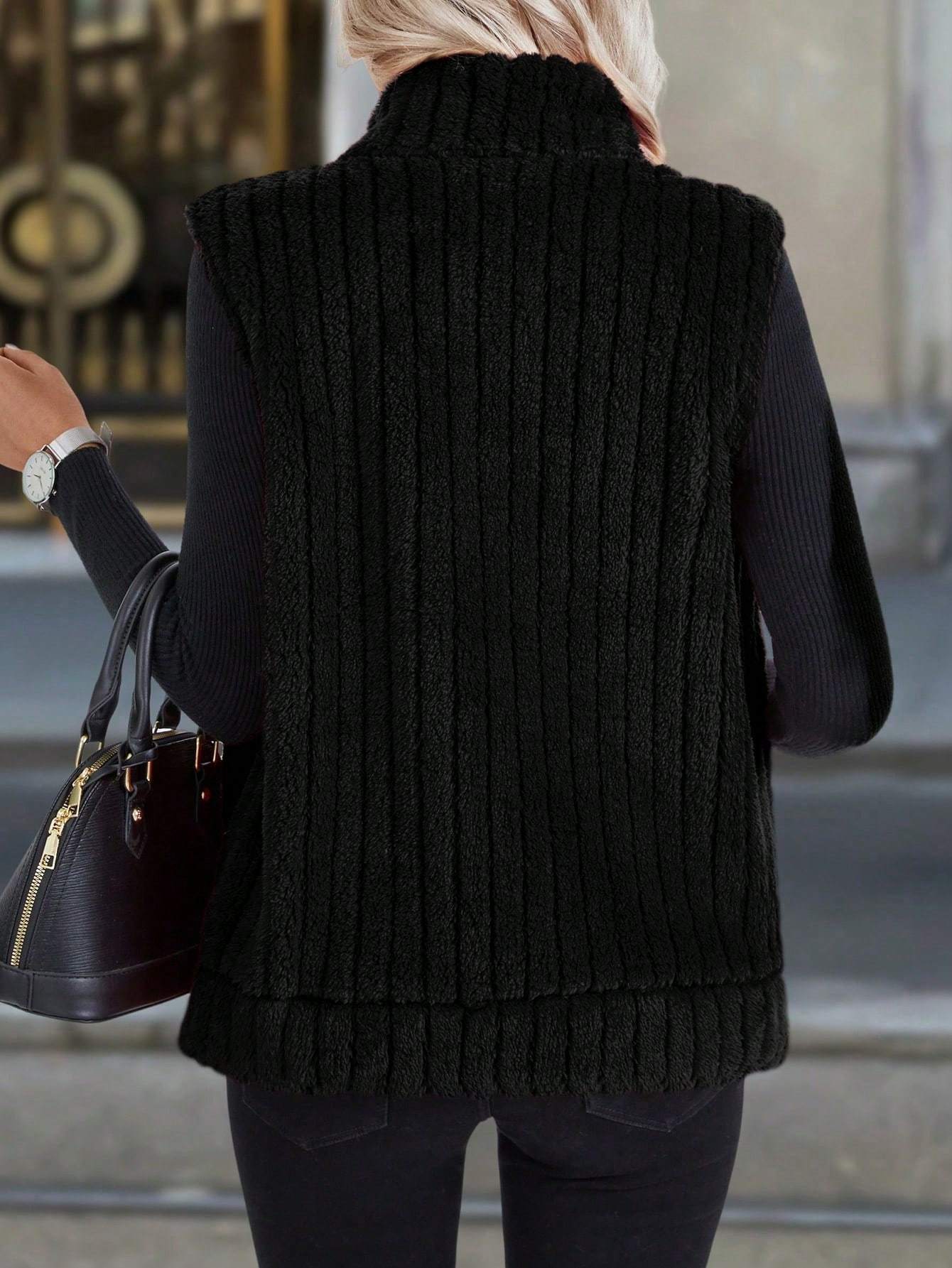 Autumn And Winter Women's Casual Zipper Stand Up Collar Vest Jacket