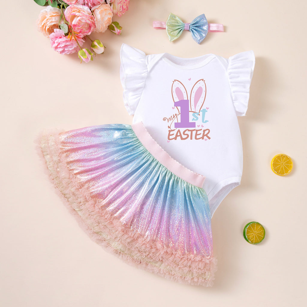 Easter Baby Outfit Print Skirt And Hair Accessory Set