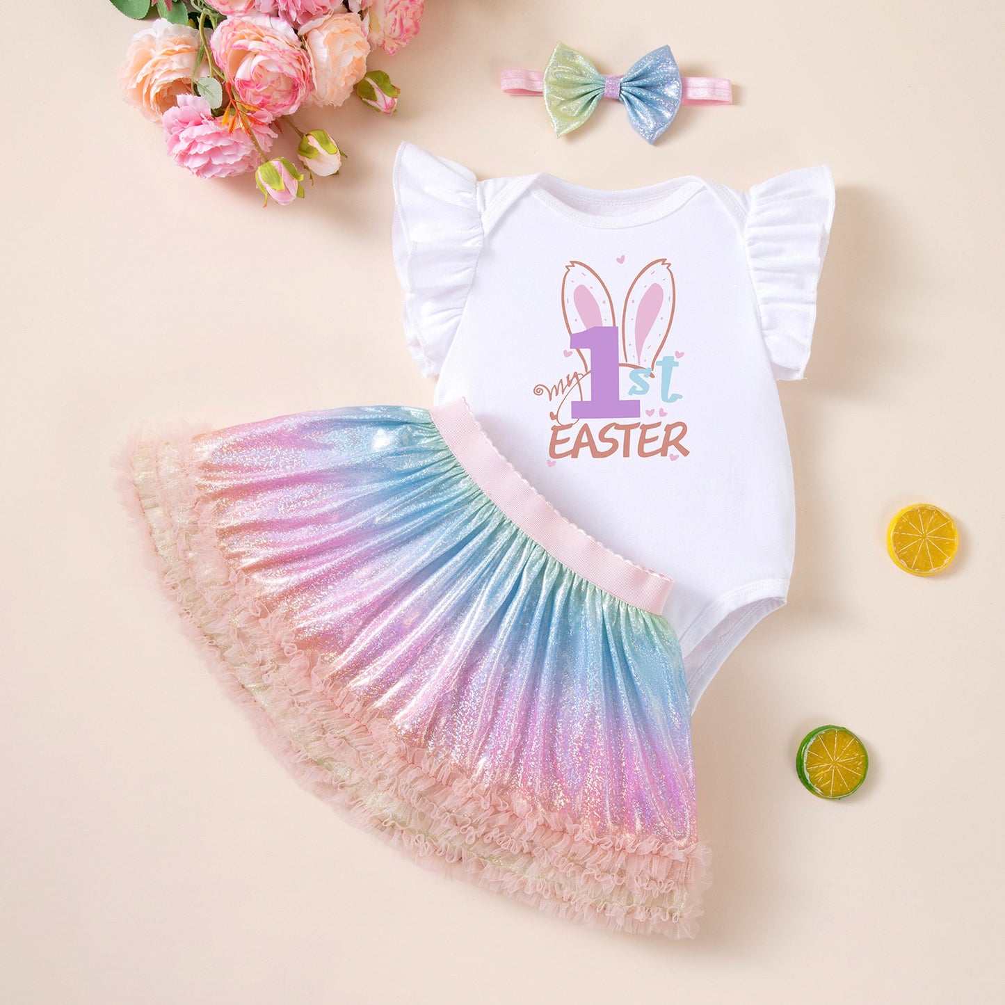 Easter Baby Outfit Print Skirt And Hair Accessory Set