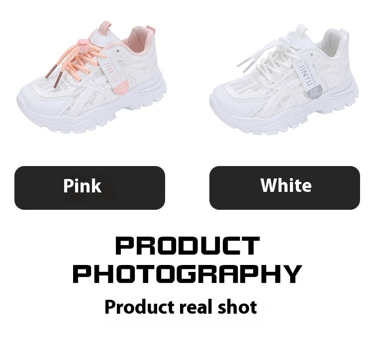 Boys'and Girls' Comfortable Breathable White Running Shoes